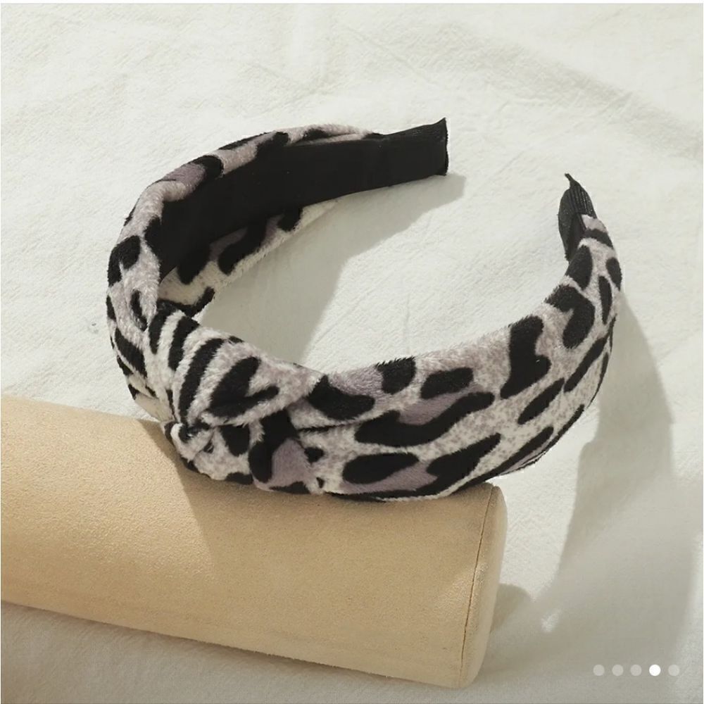 Leopard Print Velveteen Top Knot Headband